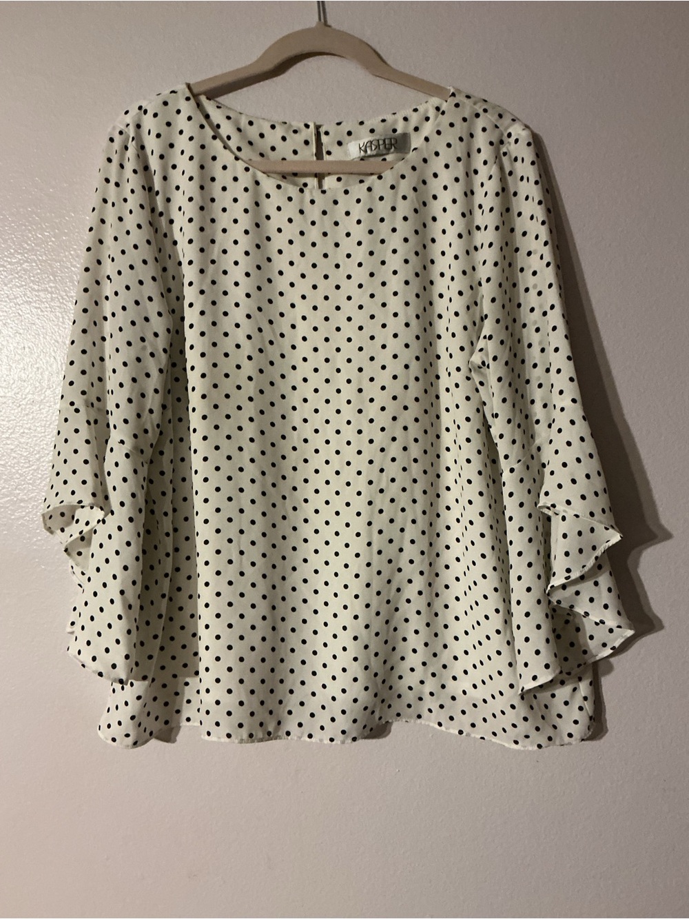 Kasper White Blouse with Black Polka Dots and Ruffle Sleeves size *